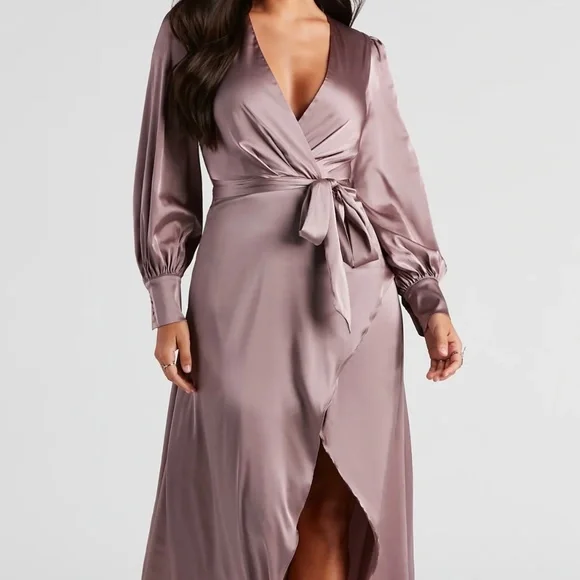 Kali Formal Satin Wrap Dress